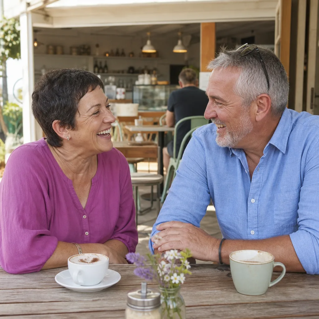 Mature woman using a dating website at home in Dorset