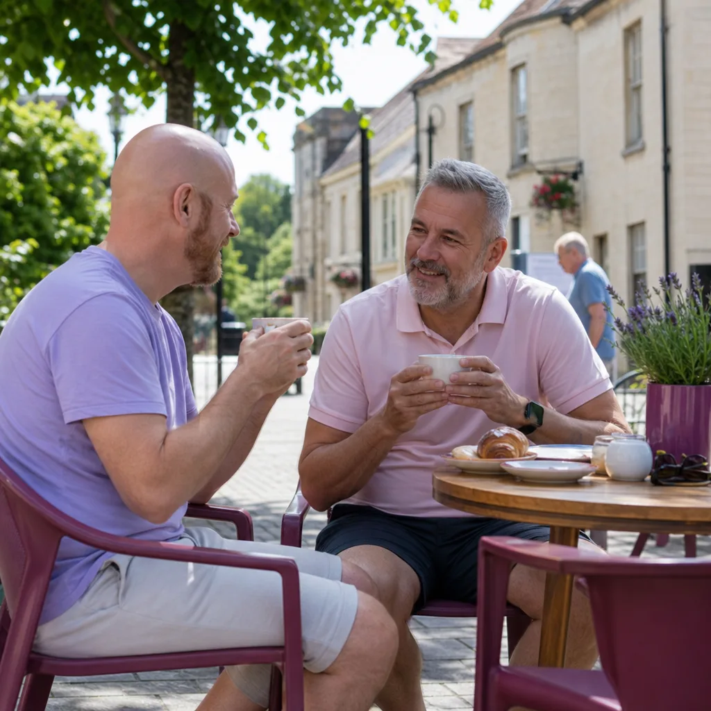 Two men arranging a safe first meeting in Dorchester on their phones